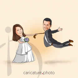 Wedding Gift Caricatures | Wedding Guest Book Caricature | Bride Pulling Groom | Caricature Photo | Wedding Online Caricatures | Couple Online Caricatures