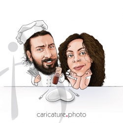 Chef Caricature, Cooking with Love | Couple caricature | Caricature photos | Caricatures ligne | Caricature personnalisé