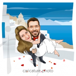 Wedding in Santorini Caricature | Santorini Wedding | Caricature Photo | Online Wedding Caricatures | Santorini Wedding Caricatures | Santorini Caricatures