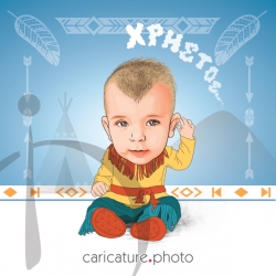 Cherokee indian kid caricature | Invitation Caricature | Baby Caricature gifts |Kid's Party Caricature Invitation | Kid Caricatures