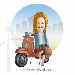 Celebrations and Caricature Gifts | Fille sur un scooter | Caricature photos | Caricatures ligne | Caricature personnalisé | Fille caricature